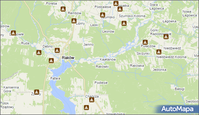 mapa Kajetanów gmina Raków, Kajetanów gmina Raków na mapie Targeo