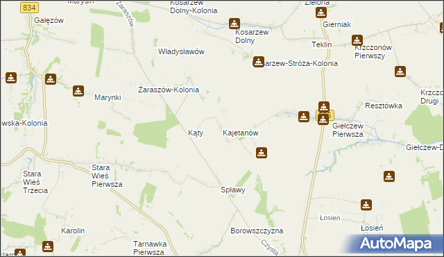 mapa Kajetanów gmina Wysokie, Kajetanów gmina Wysokie na mapie Targeo