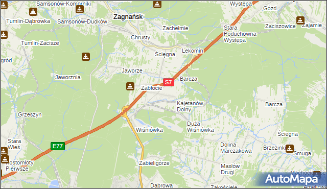 mapa Kajetanów gmina Zagnańsk, Kajetanów gmina Zagnańsk na mapie Targeo