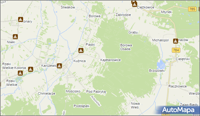 mapa Kajetanowice, Kajetanowice na mapie Targeo