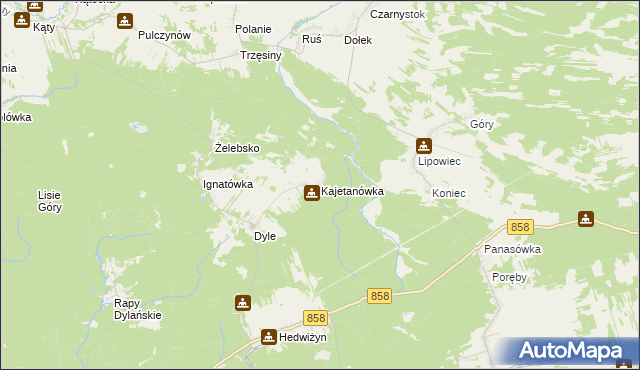 mapa Kajetanówka gmina Biłgoraj, Kajetanówka gmina Biłgoraj na mapie Targeo