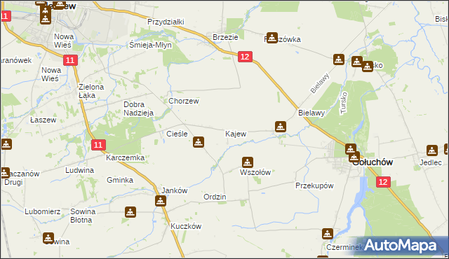 mapa Kajew gmina Gołuchów, Kajew gmina Gołuchów na mapie Targeo