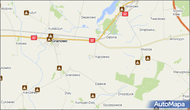 mapa Kąkolewo gmina Granowo, Kąkolewo gmina Granowo na mapie Targeo