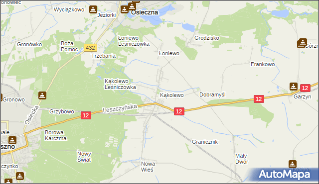 mapa Kąkolewo gmina Osieczna, Kąkolewo gmina Osieczna na mapie Targeo