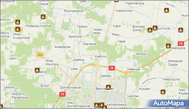 mapa Kałduny gmina Bełchatów, Kałduny gmina Bełchatów na mapie Targeo