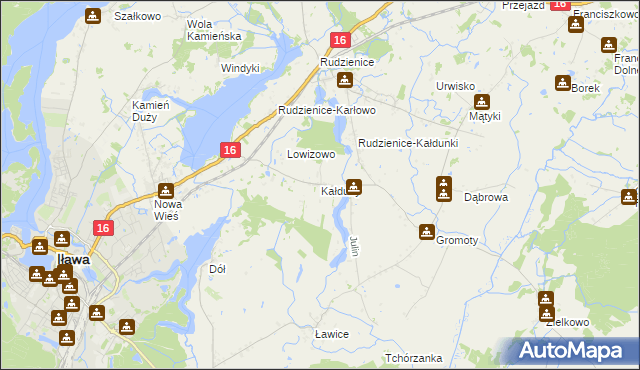 mapa Kałduny gmina Iława, Kałduny gmina Iława na mapie Targeo