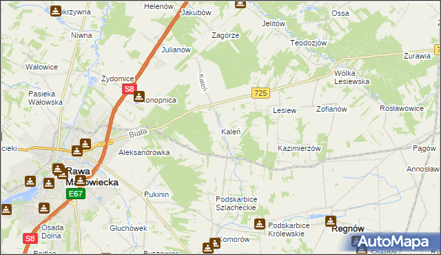 mapa Kaleń gmina Rawa Mazowiecka, Kaleń gmina Rawa Mazowiecka na mapie Targeo