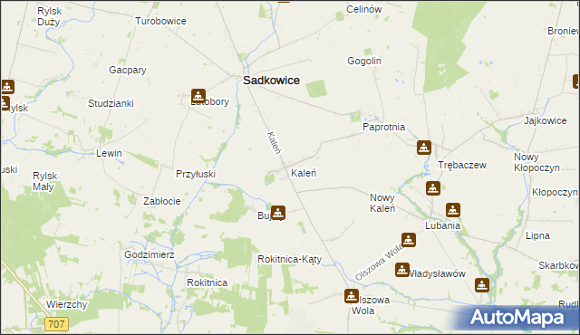 mapa Kaleń gmina Sadkowice, Kaleń gmina Sadkowice na mapie Targeo