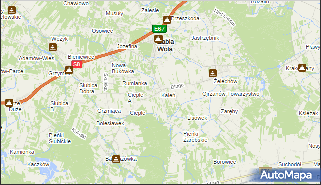 mapa Kaleń gmina Żabia Wola, Kaleń gmina Żabia Wola na mapie Targeo