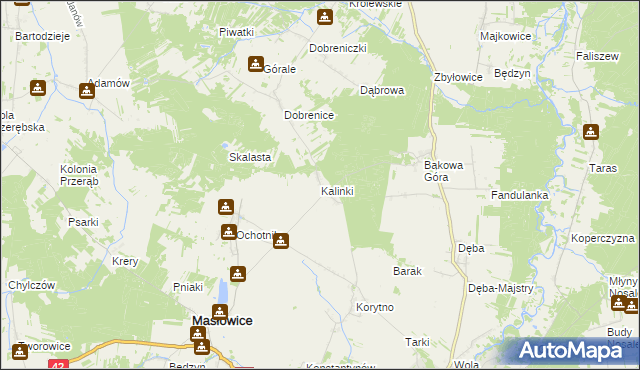 mapa Kalinki gmina Masłowice, Kalinki gmina Masłowice na mapie Targeo