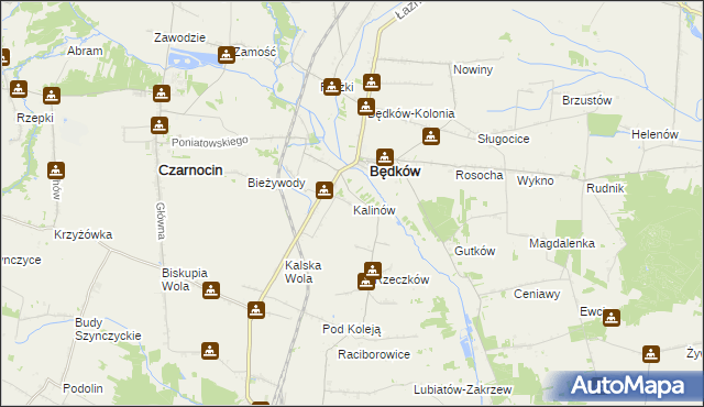mapa Kalinów gmina Będków, Kalinów gmina Będków na mapie Targeo