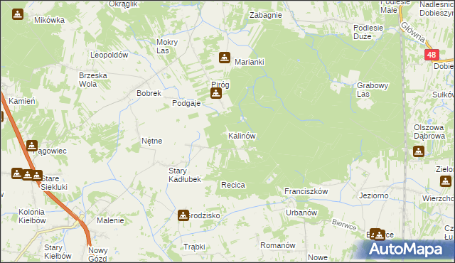 mapa Kalinów gmina Stromiec, Kalinów gmina Stromiec na mapie Targeo