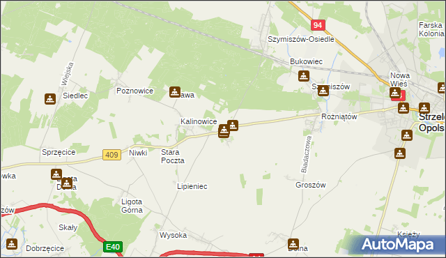 mapa Kalinów gmina Strzelce Opolskie, Kalinów gmina Strzelce Opolskie na mapie Targeo