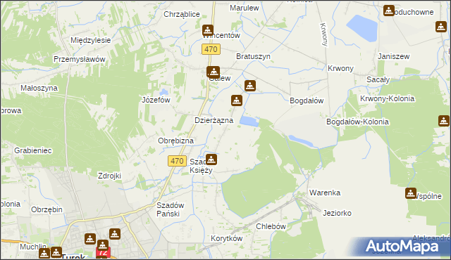 mapa Kalinowa gmina Turek, Kalinowa gmina Turek na mapie Targeo