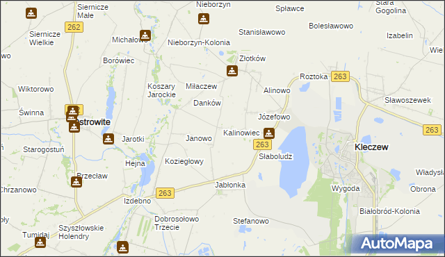 mapa Kalinowiec gmina Kleczew, Kalinowiec gmina Kleczew na mapie Targeo