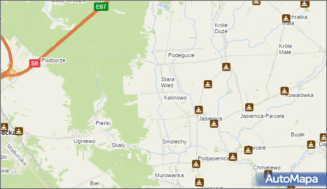 mapa Kalinowo gmina Ostrów Mazowiecka, Kalinowo gmina Ostrów Mazowiecka na mapie Targeo