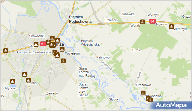 mapa Kalinowo gmina Piątnica, Kalinowo gmina Piątnica na mapie Targeo