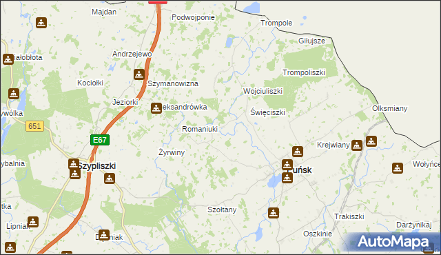 mapa Kalinowo gmina Puńsk, Kalinowo gmina Puńsk na mapie Targeo