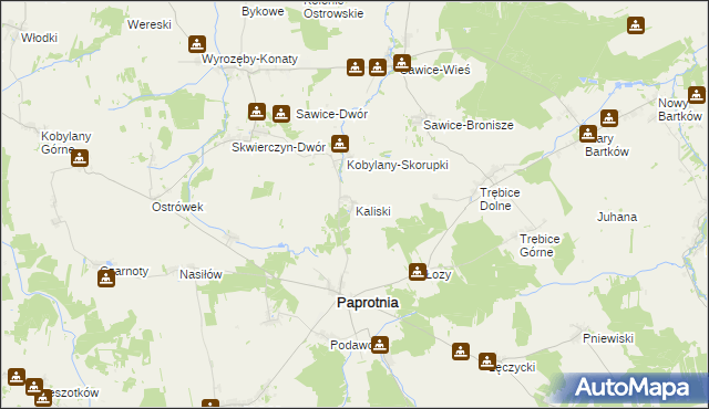 mapa Kaliski gmina Paprotnia, Kaliski gmina Paprotnia na mapie Targeo