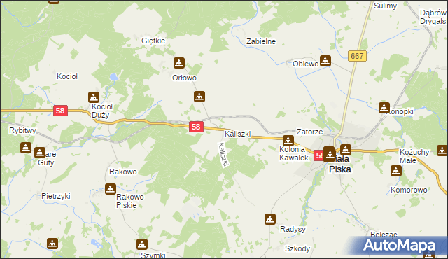 mapa Kaliszki gmina Biała Piska, Kaliszki gmina Biała Piska na mapie Targeo