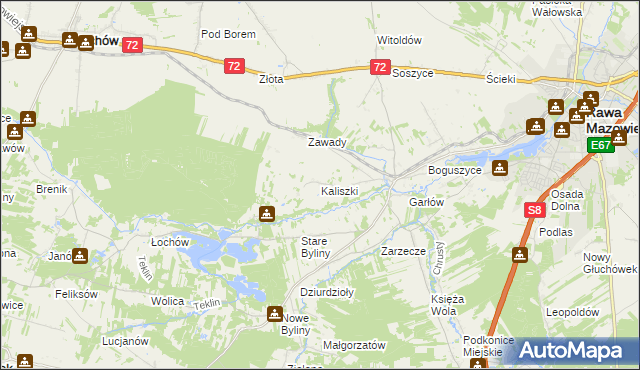 mapa Kaliszki gmina Rawa Mazowiecka, Kaliszki gmina Rawa Mazowiecka na mapie Targeo