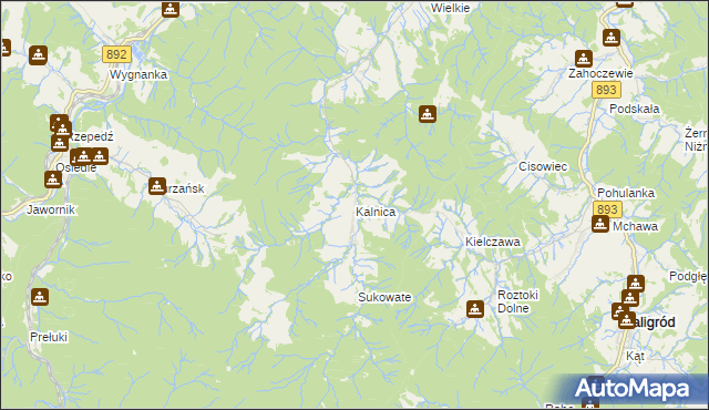 mapa Kalnica gmina Zagórz, Kalnica gmina Zagórz na mapie Targeo