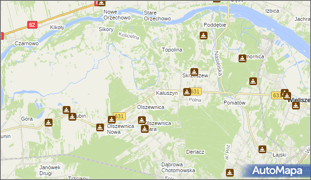 mapa Kałuszyn gmina Wieliszew, Kałuszyn gmina Wieliszew na mapie Targeo