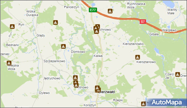 mapa Kalwa gmina Grunwald, Kalwa gmina Grunwald na mapie Targeo