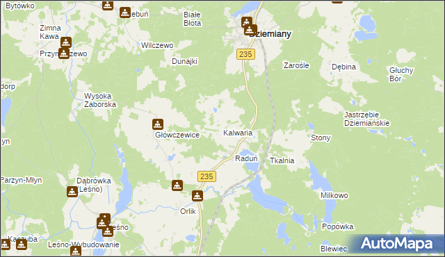 mapa Kalwaria gmina Dziemiany, Kalwaria gmina Dziemiany na mapie Targeo