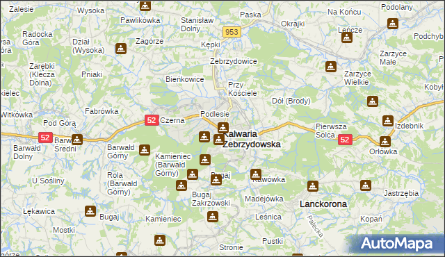 mapa Kalwaria Zebrzydowska, Kalwaria Zebrzydowska na mapie Targeo