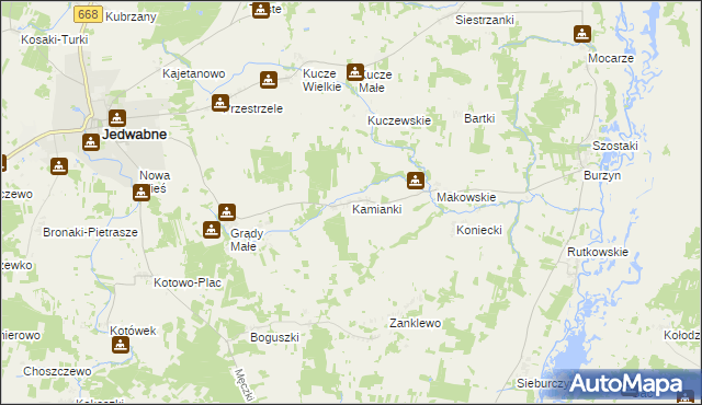 mapa Kamianki gmina Jedwabne, Kamianki gmina Jedwabne na mapie Targeo