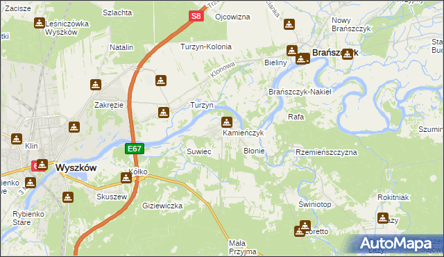 mapa Kamieńczyk gmina Wyszków, Kamieńczyk gmina Wyszków na mapie Targeo