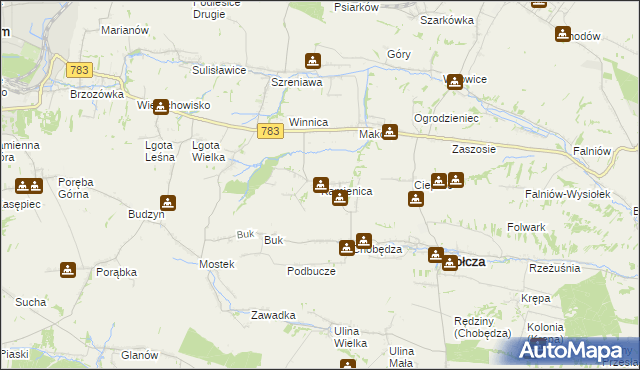 mapa Kamienica gmina Gołcza, Kamienica gmina Gołcza na mapie Targeo