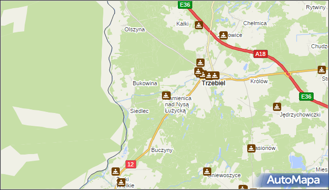 mapa Kamienica nad Nysą Łużycką, Kamienica nad Nysą Łużycką na mapie Targeo