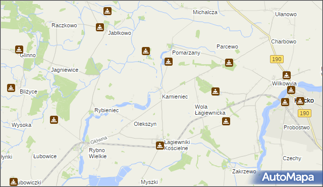 mapa Kamieniec gmina Kłecko, Kamieniec gmina Kłecko na mapie Targeo