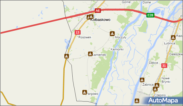 mapa Kamieniec gmina Kołbaskowo, Kamieniec gmina Kołbaskowo na mapie Targeo