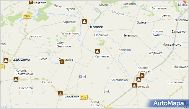 mapa Kamieniec gmina Koneck, Kamieniec gmina Koneck na mapie Targeo