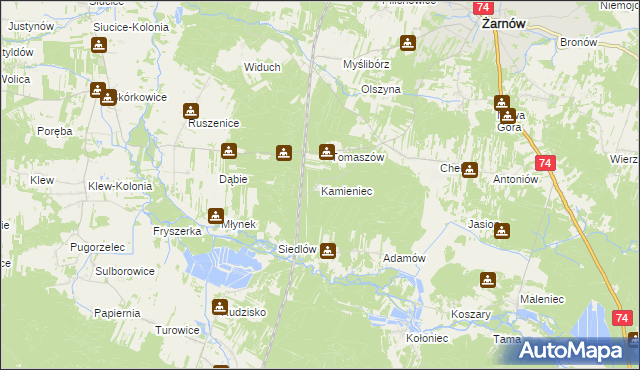 mapa Kamieniec gmina Żarnów, Kamieniec gmina Żarnów na mapie Targeo