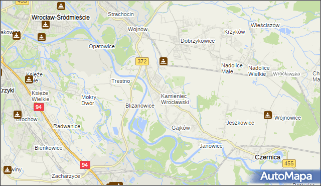 mapa Kamieniec Wrocławski, Kamieniec Wrocławski na mapie Targeo