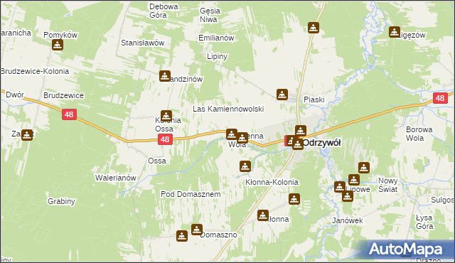 mapa Kamienna Wola gmina Odrzywół, Kamienna Wola gmina Odrzywół na mapie Targeo