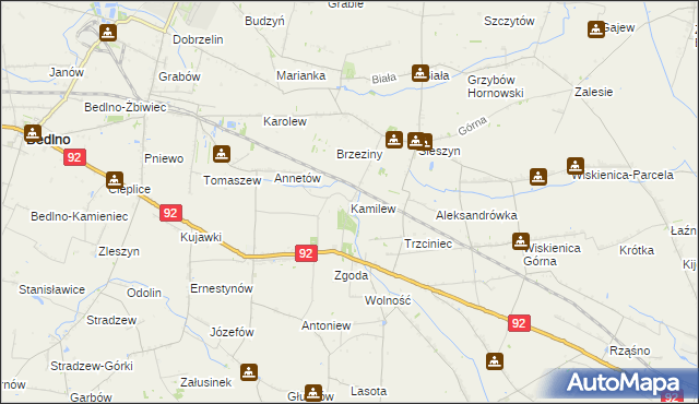 mapa Kamilew gmina Bedlno, Kamilew gmina Bedlno na mapie Targeo