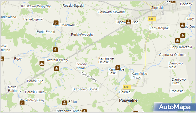 mapa Kamińskie Ocioski, Kamińskie Ocioski na mapie Targeo