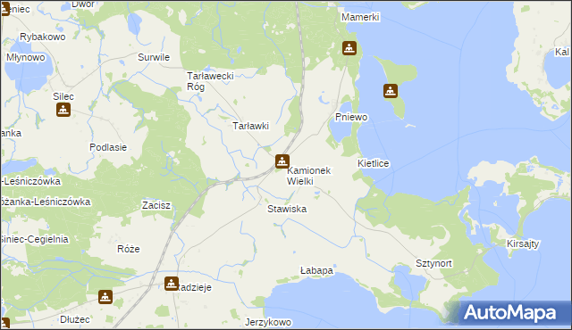 mapa Kamionek Wielki gmina Węgorzewo, Kamionek Wielki gmina Węgorzewo na mapie Targeo