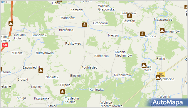 mapa Kamionka gmina Burzenin, Kamionka gmina Burzenin na mapie Targeo