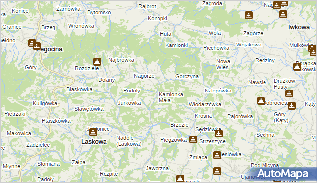 mapa Kamionka Mała gmina Laskowa, Kamionka Mała gmina Laskowa na mapie Targeo