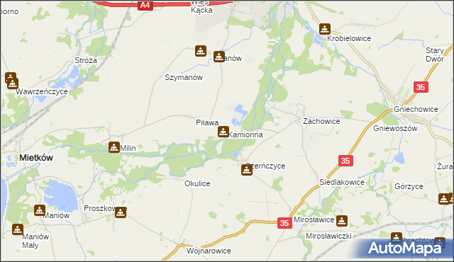 mapa Kamionna gmina Kąty Wrocławskie, Kamionna gmina Kąty Wrocławskie na mapie Targeo