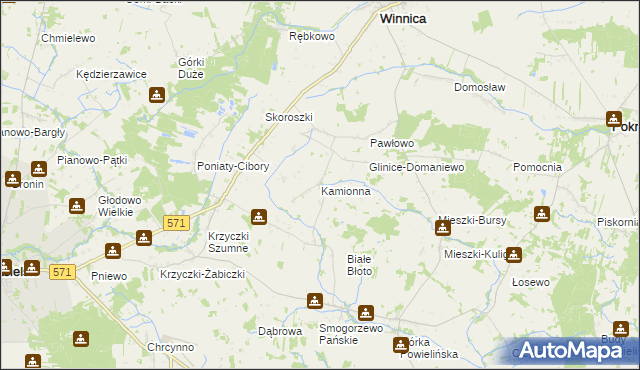 mapa Kamionna gmina Winnica, Kamionna gmina Winnica na mapie Targeo