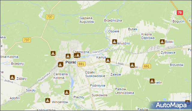 mapa Kamyk gmina Pionki, Kamyk gmina Pionki na mapie Targeo