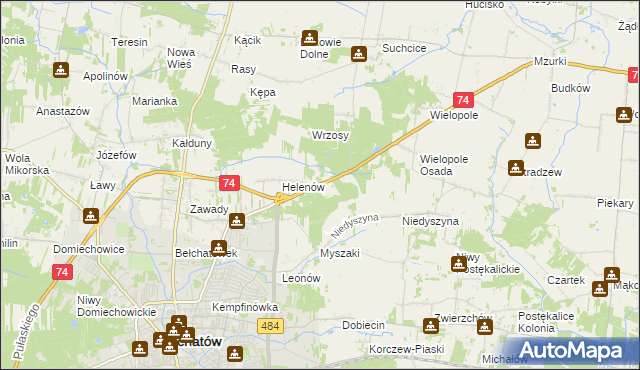 mapa Kanada gmina Bełchatów, Kanada gmina Bełchatów na mapie Targeo