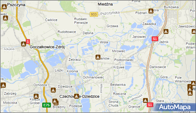 mapa Kaniów gmina Bestwina, Kaniów gmina Bestwina na mapie Targeo